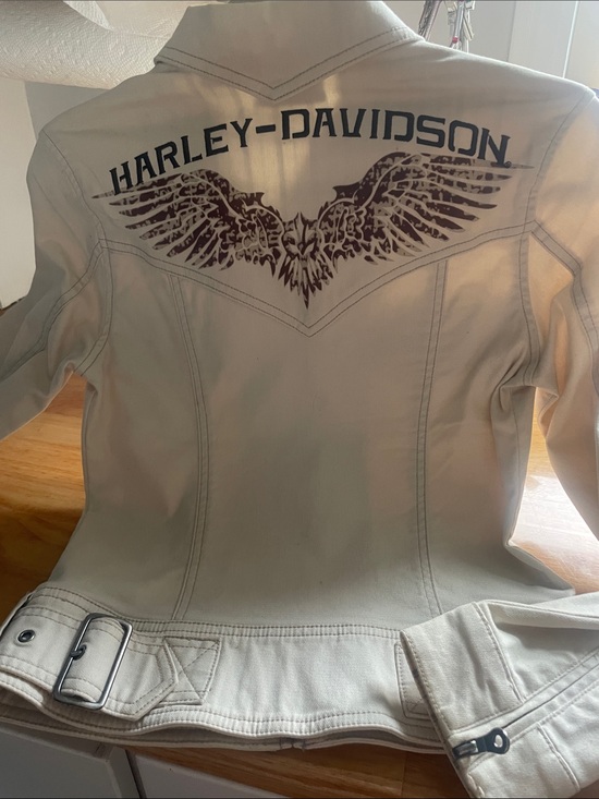 Harley-Davidson Jackets & Blazers - Harley-Davidson Cream Women's Leather Jacket with Dark Graphic Back